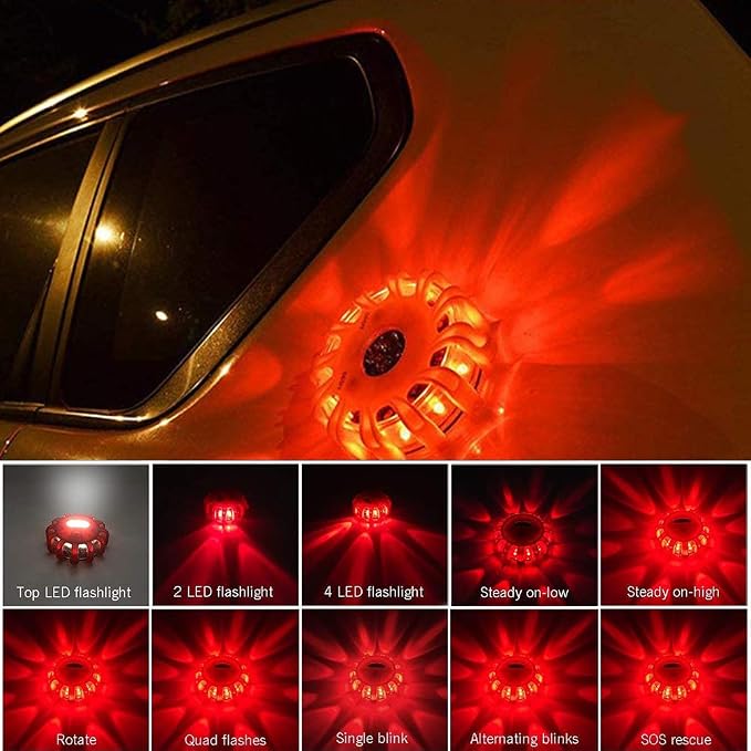 4Pack LED Road Safety Flare Roadside Warning Flashing Lights Emergency Disc Beacon for Car Marine Boat