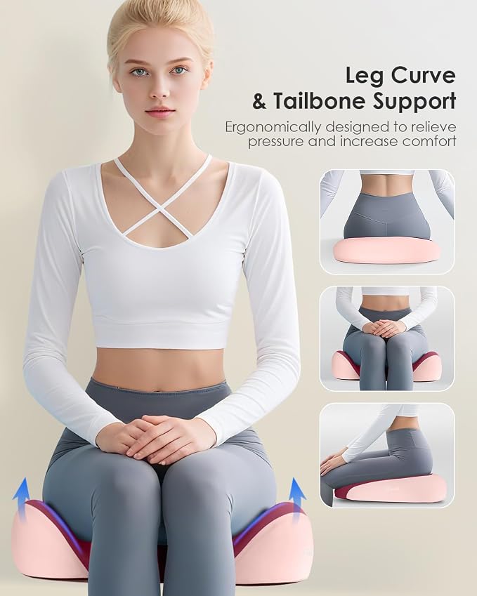 FLORICH Seat Cushion, Memory Foam Cushion for Office Chair, Ergonomic Office Seat Chair Cushion for Relieving Sciatica, Soft & Breathable Car Seat Cushion - Pink