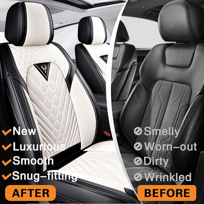 Fit for Toyota RAV4 Seat Covers 2001-2026,Premium Leather, 360° Full Protection, Thick Padding & Memory Foam, Waterproof & Stain-Resistant Car Seat Cover Full Set (5 Seat,Cream White)