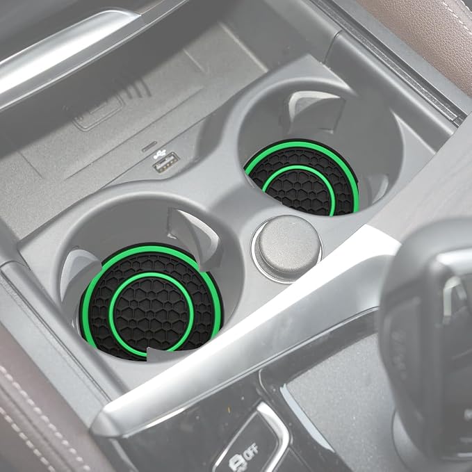 Car Cup Coaster Universal Automotive Waterproof Non-Slip Cup Holders Sift-Proof Spill Holder Car Interior Accessories 4 Pack Black & Green