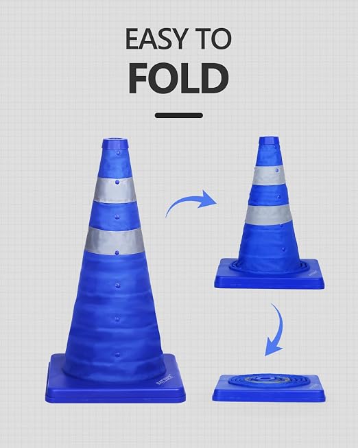 BATTIFE [4 Pack] 18 Inch Collapsible Traffic Cones, Safety Cones, Pop-up Cones with Reflective Collar, for Driving Practice,Road Parking (Blue)