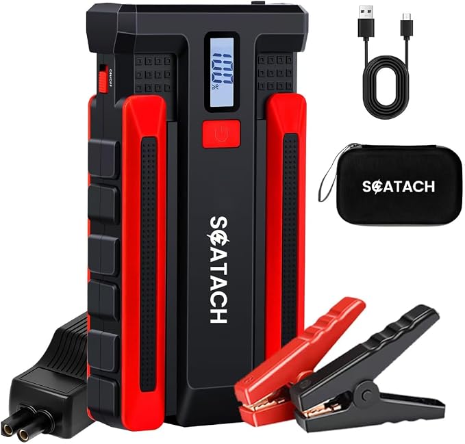 Scatach Jump Starter 5000A, 12V Car Battery Jump Starter Battery Pack (up to 10.0L Gasoline and 8.0L Diesel Engine), Portable Jump Box with Jumper Cable, LED Display, Flashlight