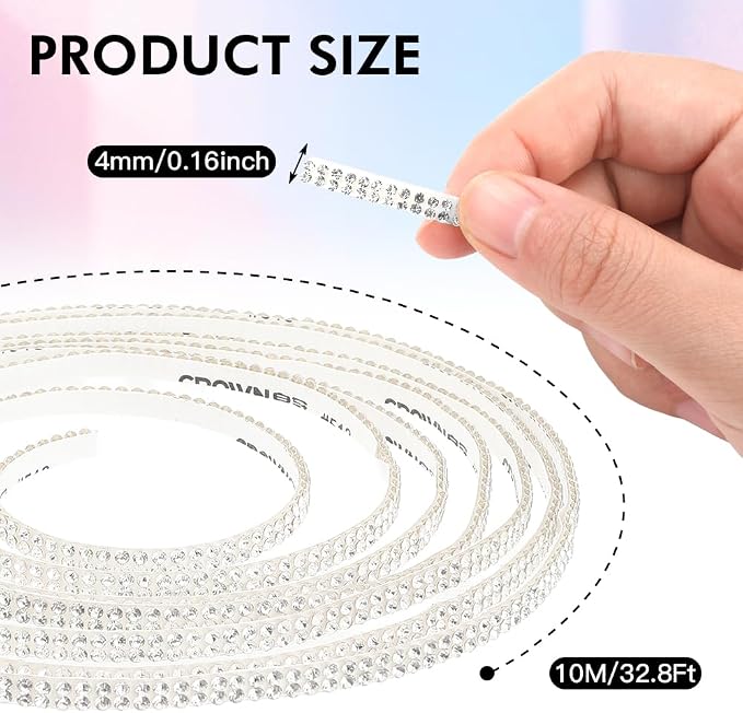 32.8Ft Bling Car Trim Self Adhesive Bling Rhinestone Car Accessories for Women Glitter Crystal Rhinestone Cars Interior Exterior Accessories Sticker DIY Cars Dashboard Diamond Decor for Women (White)