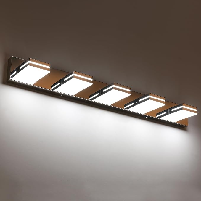 SineRise LED Modern Bathroom Vanity Light Fixtures (5-Light, 40-Inch), Chrome Modern Acrylic Bathroom Wall Lighting Fixtures Over Mirror (Cool White 6000K)