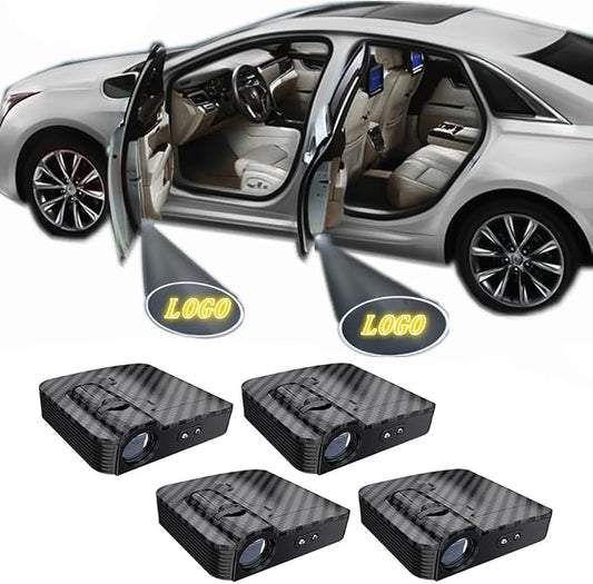 NewL 2 Pairs Custom Logo LED Projector Carbon Fiber Car Door Welcome Lights | Support custom any logo, Bright clear ghost shadow projection, universal car fit, Auto on/off with door opening & closing
