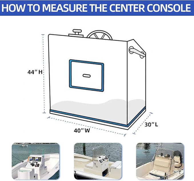 600D Fade and Tear Resistant Boat Center Console Cover,Heavy-Duty Waterproof and UV Protection Trailerable Boat Console Cover with Windproof Strap, Navy (Large Size up to 30"L X 40"W X 44"H)