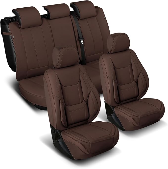 Coverland Custom Truck Car Seat Covers Full Set for [2009-2010 Dodge Ram 1500 Crew Cab] - Protector Car Seat Cover Water Resistant Leather Memory Form Back Support Seat Cushion [Full Set-Dark Brown]