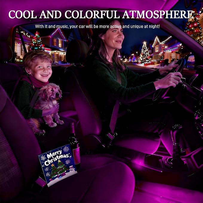 Car LED Strip Light, Car Interior Light, 12V 24 LED Under Dash Atmosphere Lights with Cigarette Lighter Port, Auto Atmosphere Under Dash Lighting for Vehicles (Pink Purple, Cigarette Lighter)