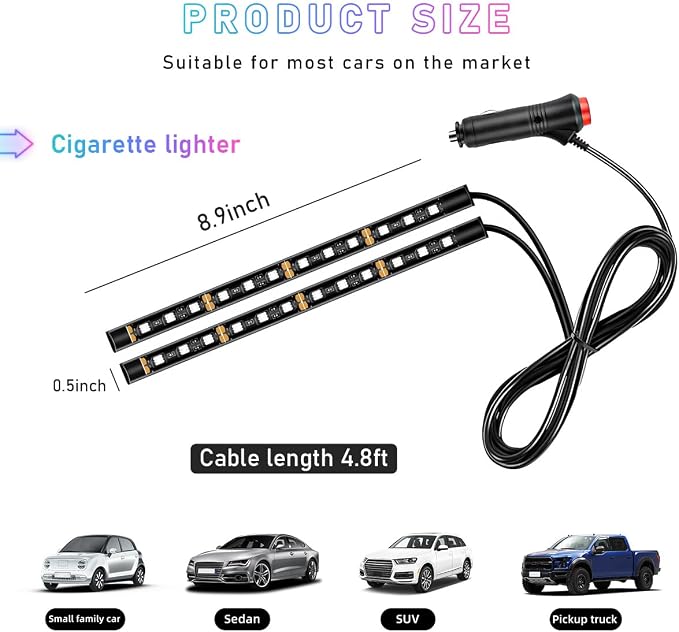 Ohleats Car LED Strip Light, 24 LED RGB Auto Interior Atmosphere Lights, Cigarette Lighter Under Dash Ambient Night Light, Interior Decorative Lamp Lighting Kit Car Accessories (Red)