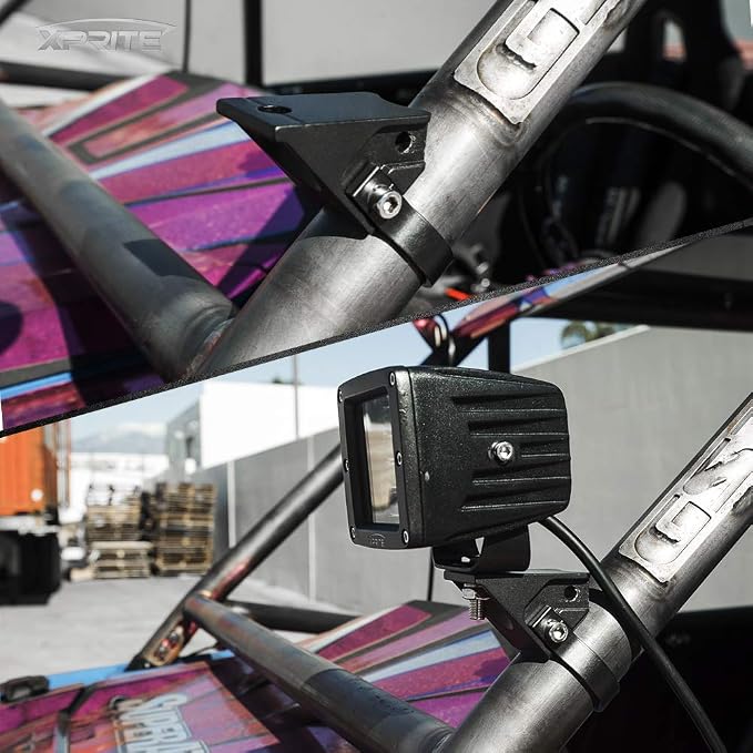 Xprite 1.75 Inch Roll Bar Mounting Brackets, Universal Adjustable LED Light Bar Brackets, Roll Cage & Bull Clip Holder for UTV ATV Can Am Maverick X3 Polaris RZR XP Side by Side and More Models