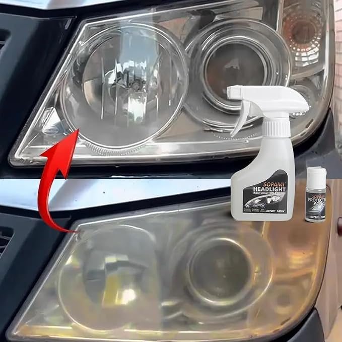SOPAMI Car Headlight Restoration Kit Headlight Cleaner | Restores Clear Yellowed Car Plastic and Protects from Re-Oxidation Includes coating agent and towel, sponge wipe