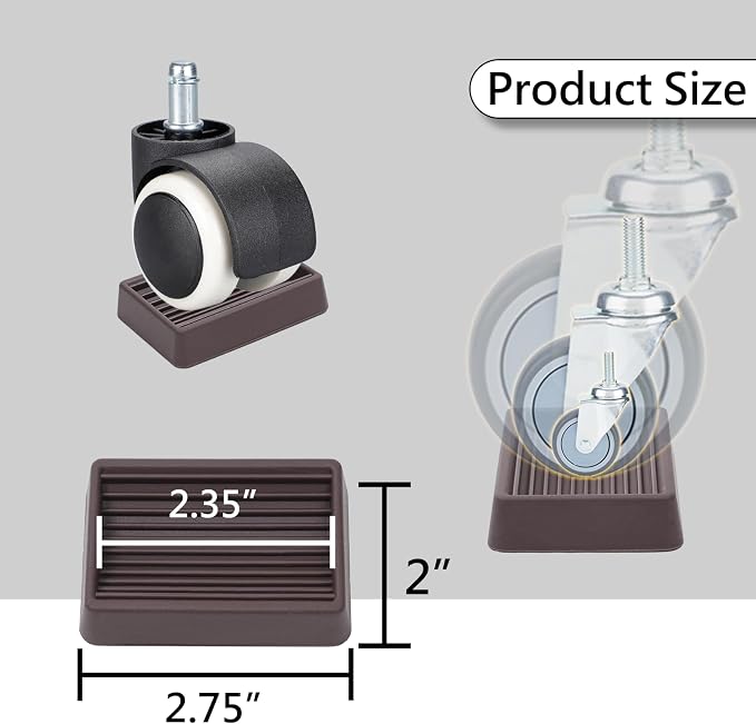 Jayen Bed Wheel Stoppers, 8 Pack Rubber Caster Stoppers, Brown | Dual-Sided Anti-Slip Texture Keeps Furniture Securely in Place While Protecting Hardwood, Tile, and Other Floors