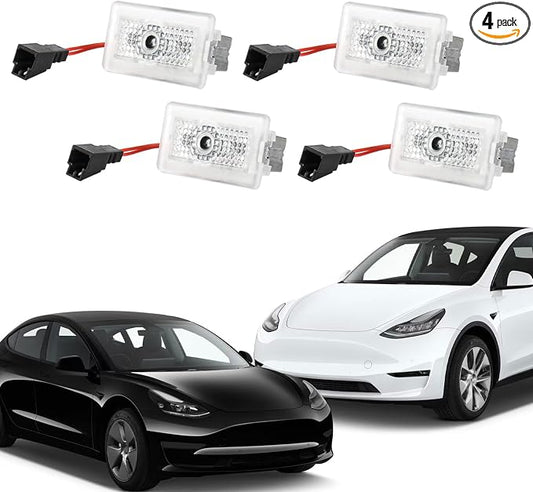 Puddle Lights Compatible with Tesla Model Y/3/S/X Accessories, Ultra-Bright Welcome Light, Door Projector Lights (4 Packs-White)