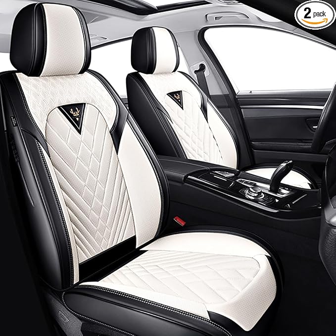 Fit for Toyota Prius Seat Covers 2001-2026,Premium Leather, 360° Full Protection, Thick Padding & Memory Foam, Waterproof & Stain-Resistant Car Seat Cover Front Set (2 Seat,Cream White)