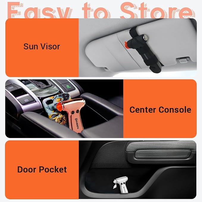 SINSEN Window Breaker Seatbelt Cutter, Car Glass Breaker Tool, Safety Hammer Emergency Escape Kit, 3-in-1, Matte Black