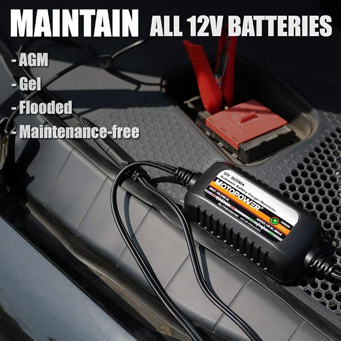 MOTOPOWER MP00205C 12V 800mA Automatic Battery Charger, Battery Maintainer, Trickle Charger, and Battery Desulfator