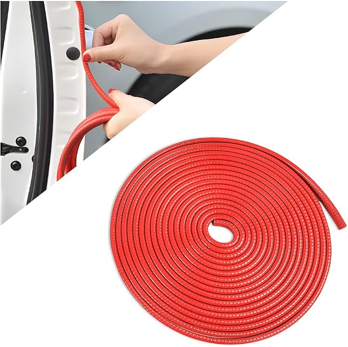 Car Door Edge Guards, 32Ft Universal Rubber Seal Protector U Shape Edge Trim Car Door Edge Protection for Most Car, Aluminum Boat Edge Guards (Red/32FT) | Universal fit, most cars/SUVs/trucks, rubber seal, press-on channel, no glue, check thick strips,...