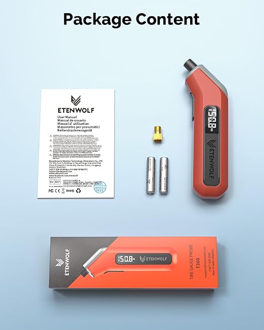 ETENWOLF T300 Plus Tire Pressure Gauge 200 PSI, Digital Tire Gauge with Bright LED Display, Tire Gauges for Tire Pressure with Presta Valve Adaptor (Space Grey)