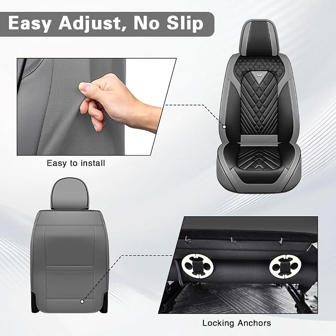 Fit for Toyota Sienna Seat Covers 2001-2026,Premium Leather, 360° Full Protection, Thick Padding & Memory Foam, Waterproof & Stain-Resistant Car Seat Cover Front Set (2 Seat,Gray&Black)