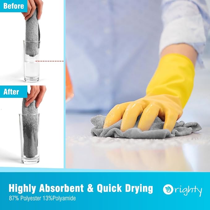 Orighty Microfiber Cleaning Cloth 5 Pack, Grey Cleaning Rags 12x11 inch | Microfiber Towels for Cars, Highly Absorbent Household Cleaning Supplies, Reusable Lint Free Cloths for House, Kitchen