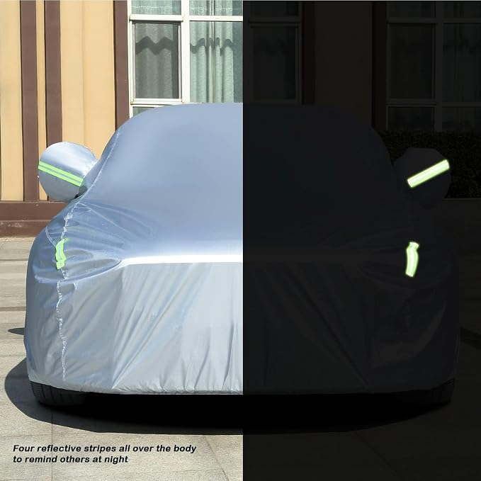 Tecoom Light Shell Waterproof UV-Proof Windproof Design Car Cover with Zipper Storage and Lock for All Weather Indoor Outdoor Fit 160-172 Inches Hatchback