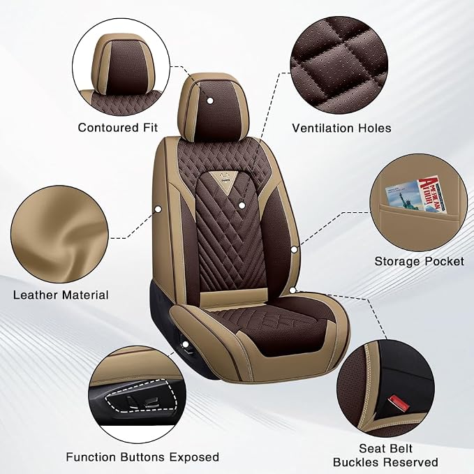 Fit for Toyota Prius Seat Covers 2001-2026,Premium Leather, 360° Full Protection, Thick Padding & Memory Foam, Waterproof & Stain-Resistant Car Seat Cover Front Set (2 Seat,Brown&Beige)