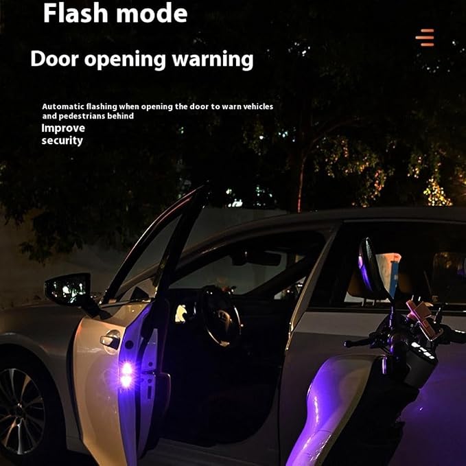 Car LED Door Lights Projector 7 Color Wireless Door Warning Lights USB Welcome Door Sill Courtesy Projection Magnetic Auto Sensing Ambient Puddle Lights (4Pcs)