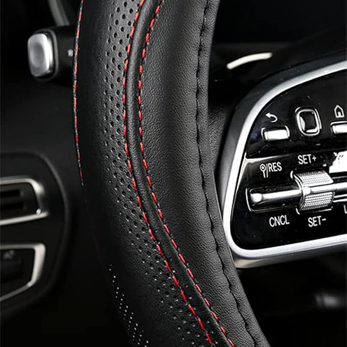 Genuine Leather Steering Wheel Cover, Real Cowhide for 14.5-16 Inch Steering Wheels, Universal Fit for Cars and Trucks (Brown, 16inch)