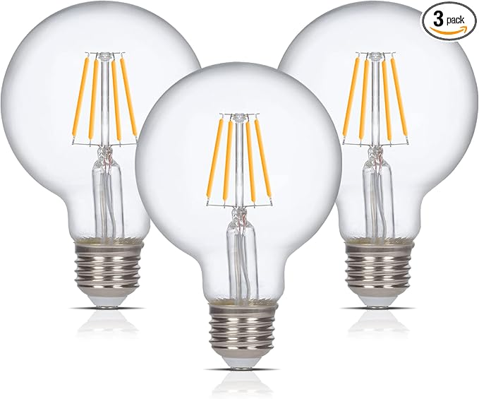Simba Lighting LED Edison Vintage Filament G25 6W 120V E26, 2700K, 3 Pack | Vanity Globe G80 Bulb, Dimmable 60W Equivalent for Bathroom Makeup Mirror, Medium E26 Base, CE, RoHS Compliant, Warm White