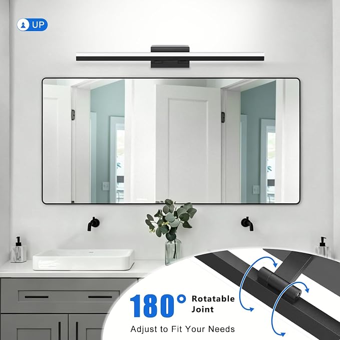 IZORRO Modern Bathroom Vanity Light 40 inch, Rotatable, 32W Dimmable Led Bathroom Light Fixture Over Mirror, Black Vanity Light Bar (Cool White 6000K)
