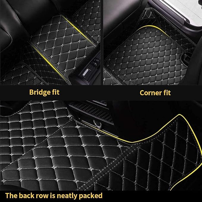 Custom Making Car Floor Mats for 90% Car Model Luxury Leather All Weather Waterproof Anti-Skid Full Coverage Liners (Black and Yellow)