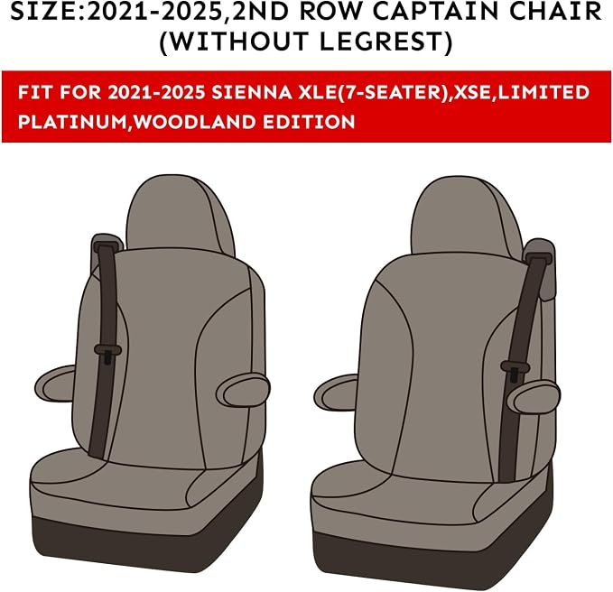 coverdream Leather Seat Covers for Toyota Sienna 2021–2026 XSE/XLE/Limited/Platinum/Woodland,7-Passenger,2nd Row w/No Leg Rest,Custom Fit Full Set Waterproof Seat Protector,Wine Red