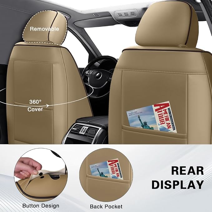 Fit for Toyota Camry Seat Covers 2001-2026,Premium Leather, 360° Full Protection, Thick Padding & Memory Foam, Waterproof & Stain-Resistant Car Seat Cover Front Set (2 Seat,Brown&Beige)
