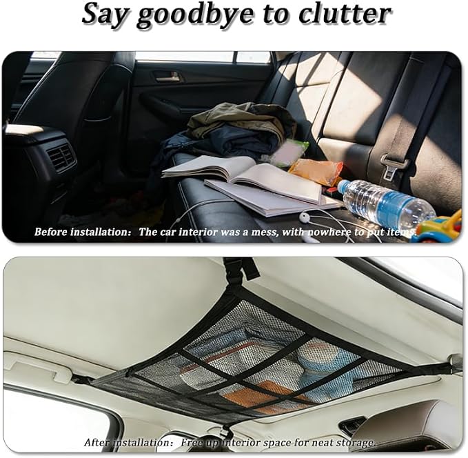 Car Ceiling Cargo Net Pocket for Honda Element 2000–2011, Car Roof Storage Organizer, Double Layer Overhead Cargo Net for Auto with Zip Closure for Trip, Camping,A