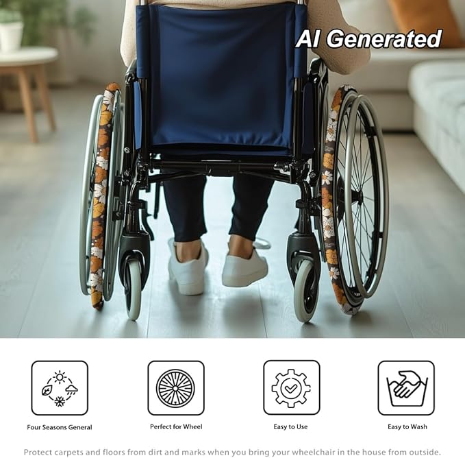 Hippie Flowers Wheelchair Decorations Floral Neoprene Wheelchair Wheel Covers Comfortable Accessories Tyre Covers