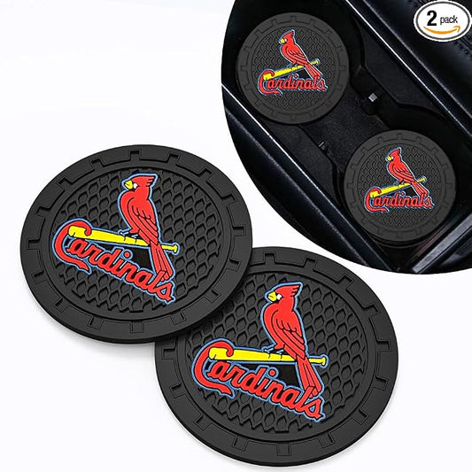 Baseball Fans Car Cup Holder Coasters for St. Louis Cardinals Fans, 2 Pack Cardinals Silicone Non-Slip Cup Mats, 2.75" Car Cup Holder Inserts for Auto Interior