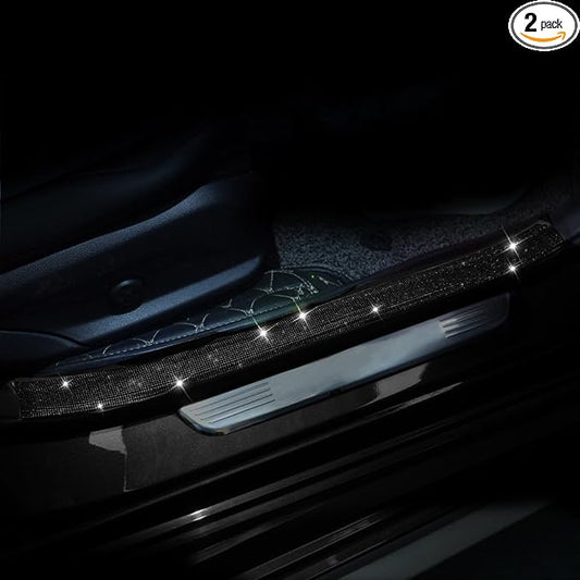 Car Door Sill Protector with Bling Rhinestones 2PCS Edge Guard Scuff Cover Anti-Scratch Strip Sticker Bumper Protector for Truck 2.75"x23.62" (Black)