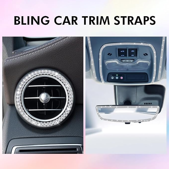 32.8Ft Bling Car Trim Self Adhesive Bling Rhinestone Car Accessories for Women Glitter Crystal Rhinestone Cars Interior Exterior Accessories Sticker DIY Cars Dashboard Diamond Decor for Women (White)