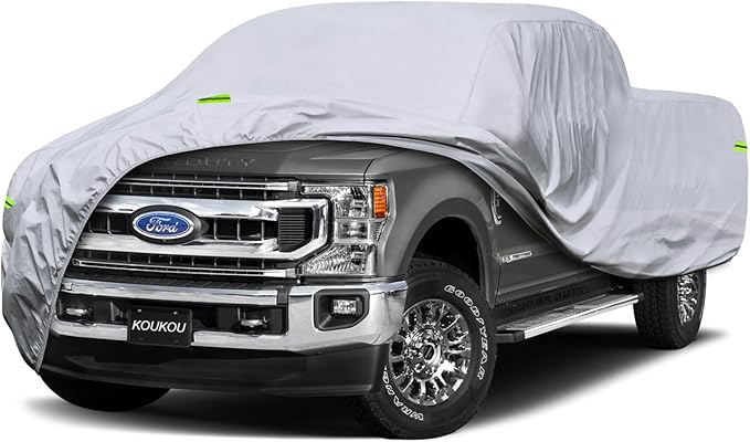 KouKou Large Truck Cover Waterproof All Weather, 6 Layers Full Pickup Cover, Universal Fit Chevy Silverado GMC Sierra 2500HD 3500HD Ford F250 F350 RAM 2500 3500. (250-262 inch Length, 9ft Bed) XXXL.