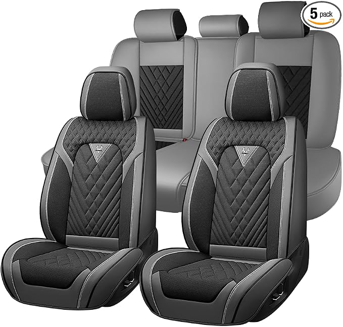 Fit for Toyota Sienna Seat Covers 2001-2026,Premium Leather, 360° Full Protection, Thick Padding & Memory Foam, Waterproof & Stain-Resistant Car Seat Cover Full Set (5 Seat,Gray&Black)