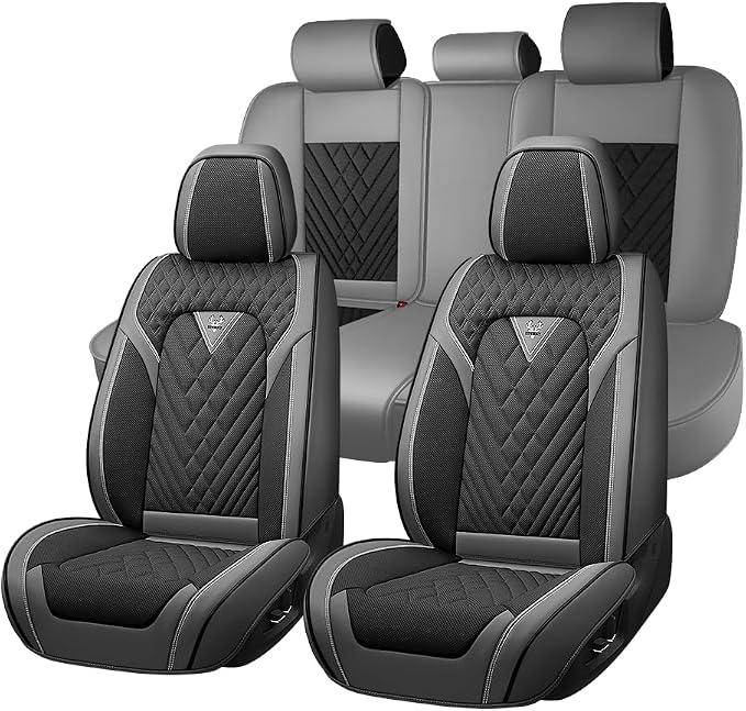 Fit for Toyota Crown Seat Covers 2023-2026,Premium Leather, 360° Full Protection, Thick Padding & Memory Foam, Waterproof & Stain-Resistant Car Seat Cover Full Set (5 Seat,Gray&Black)