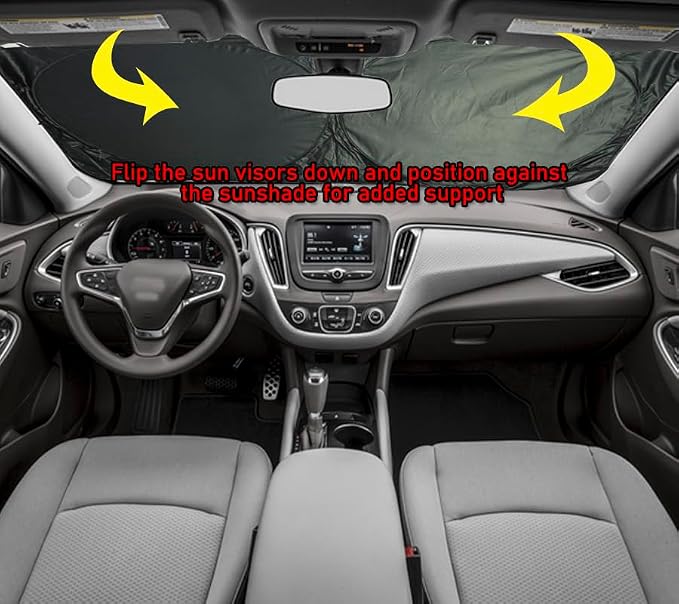 Gven Windshield Sun Shade, Car Front Window Shades Cute Sunshade Windshield Cover Sun Visor Shield Block Automotive Interior Protector Blocks UV Rays for Car Pickup Truck SUV (Good Vibes, L)