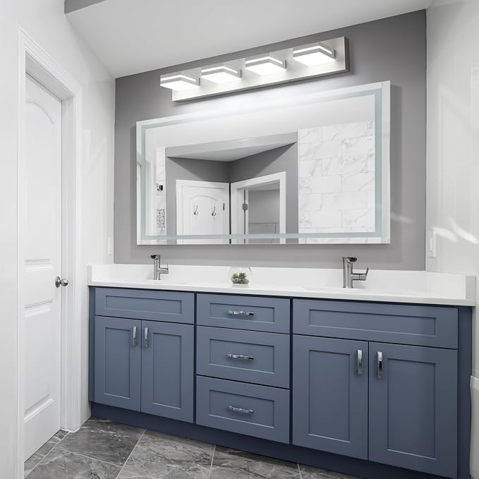 SineRise LED Modern Bathroom Vanity Light Fixtures (4-Light, 30-Inch), Matte White Modern Acrylic Bathroom Wall Lighting Fixtures Over Mirror (Cool White 6000K)
