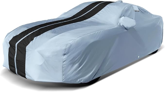 iCarCover Premium Heavy Duty Car Cover - Waterproof All Weather Rain Snow UV Protection, Camaro, Trans AM, XJS, GranTurismo, LXS SC, Firebird, Size C14 (See Size Chart), Stripe - Gray/Black