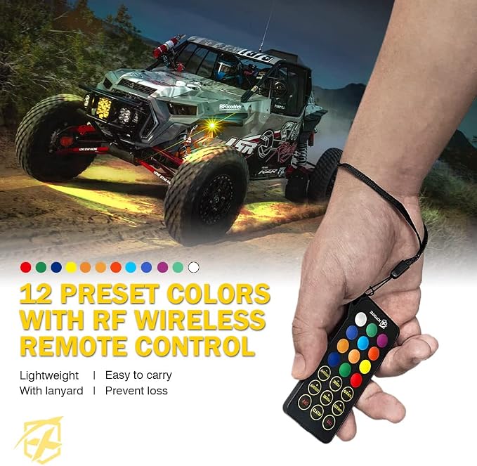 Xprite Colorful LED Rock Lights Kit with Bluetooth & Wireless Remote Controller, Multicolor Cars Underglow, Wheel, Footwell Neon Light Kits, for Off-Road UTV ATV Trucks SUV Motorcycle Boats - 6 Pods