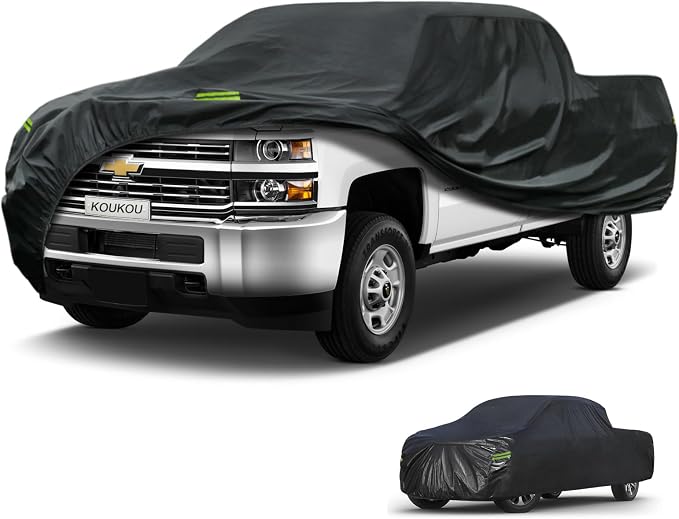 KouKou Truck Cover - Waterproof All Weather, 7 Layers Heavy Duty, Universal Fit for Ford F250 350, Chevrolet Silverado, GMC Sierra Crew Double Cab Trucks Up to 262 inches
