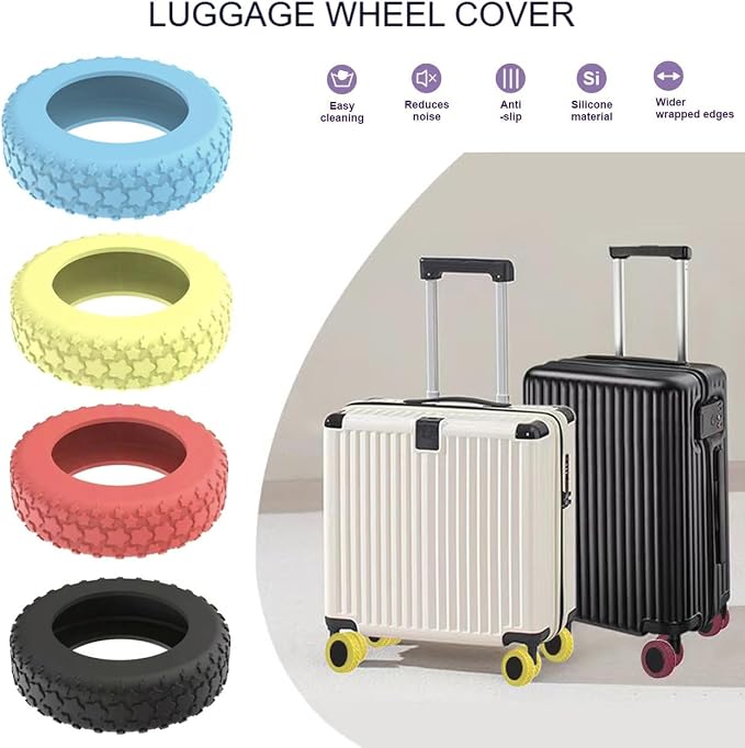 8PCS Luggage Wheel Protector, Premium Silicone Protectors for 2-2.4" Spinner Wheels Anti-Slip, Ultra-Quiet & Wear-Resistant Travel Accessories for Suitcase (Yellow)