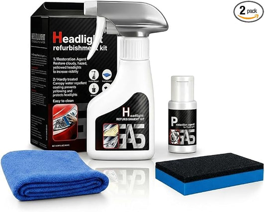 Car Headlight Restoration Kit, 2-in-1 Headlight Repair Fluid & Cleaner for Oxidation Removal, Fix Cloudy, Yellowing and Scratches, Headlamp Restorer with Clarity Coating for All Vehicles 2PCS