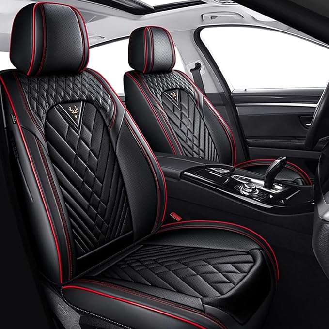 Fit for Toyota Corolla Seat Covers 2001-2026,Premium Leather, 360° Full Protection, Thick Padding & Memory Foam, Waterproof & Stain-Resistant Car Seat Cover Front Set (2 Seat,Black&Red)