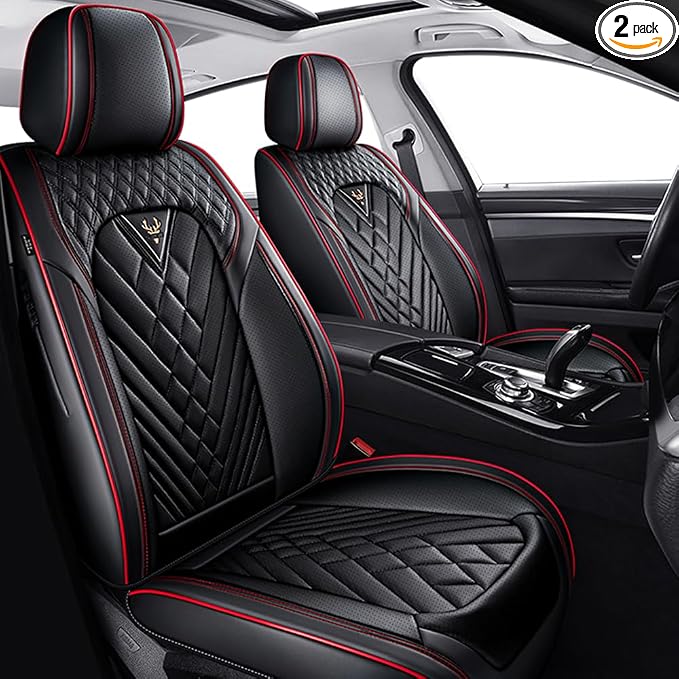 Fit for Toyota Camry Seat Covers 2001-2026,Premium Leather, 360° Full Protection, Thick Padding & Memory Foam, Waterproof & Stain-Resistant Car Seat Cover Front Set (2 Seat,Black&Red)